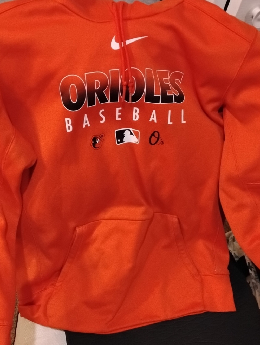 Nike Orange Orioles Baseball Hoodie with White Swoosh